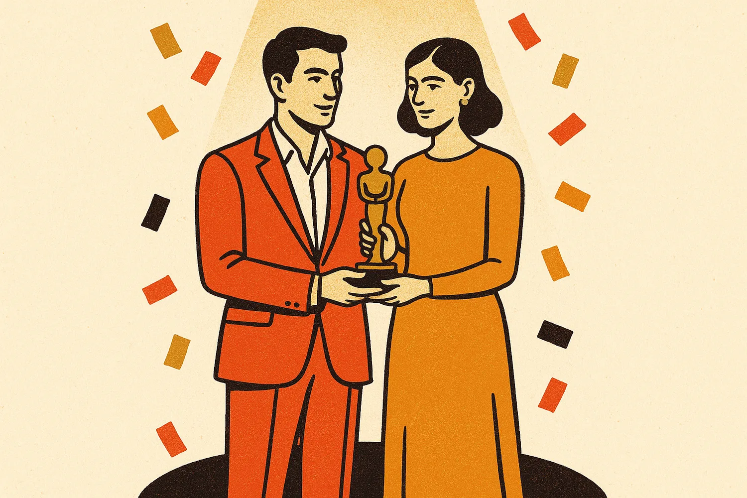 The standout couple accepting an award amid brand-color confetti