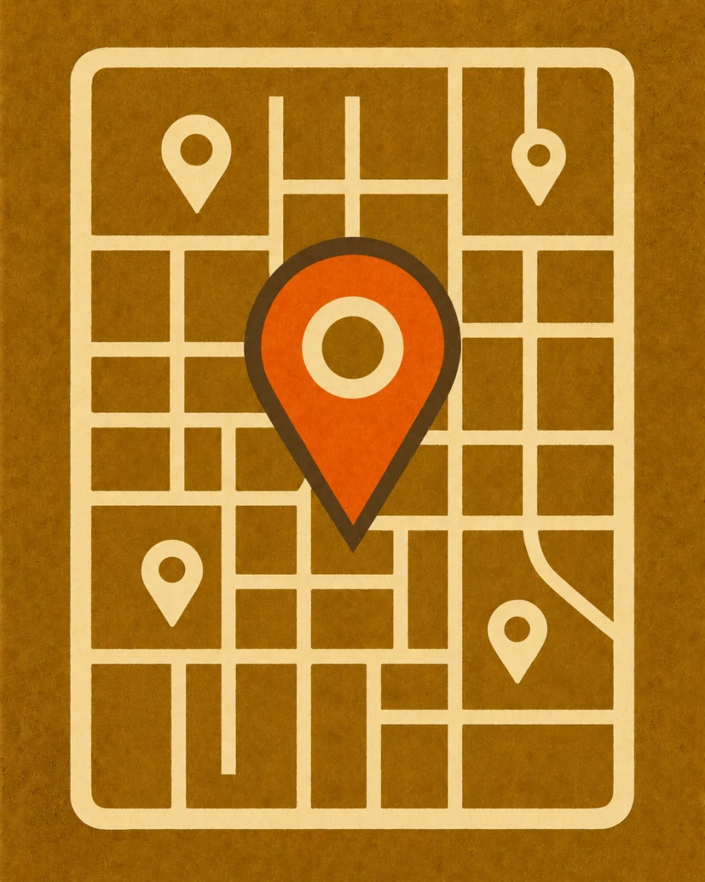 Riso-style map illustration with a location pin marking your business