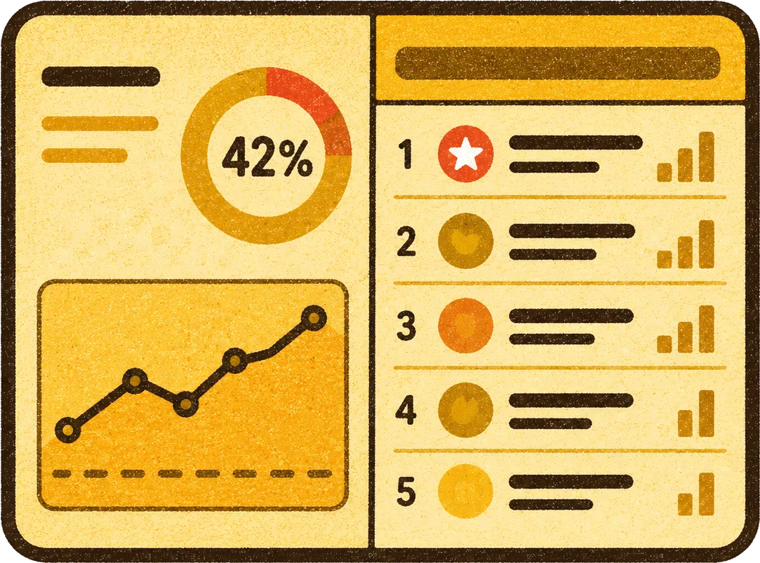 An AI visibility dashboard showing rankings and an upward trend